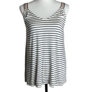 Max Studio Black and White Striped Sleeveless Tank Top